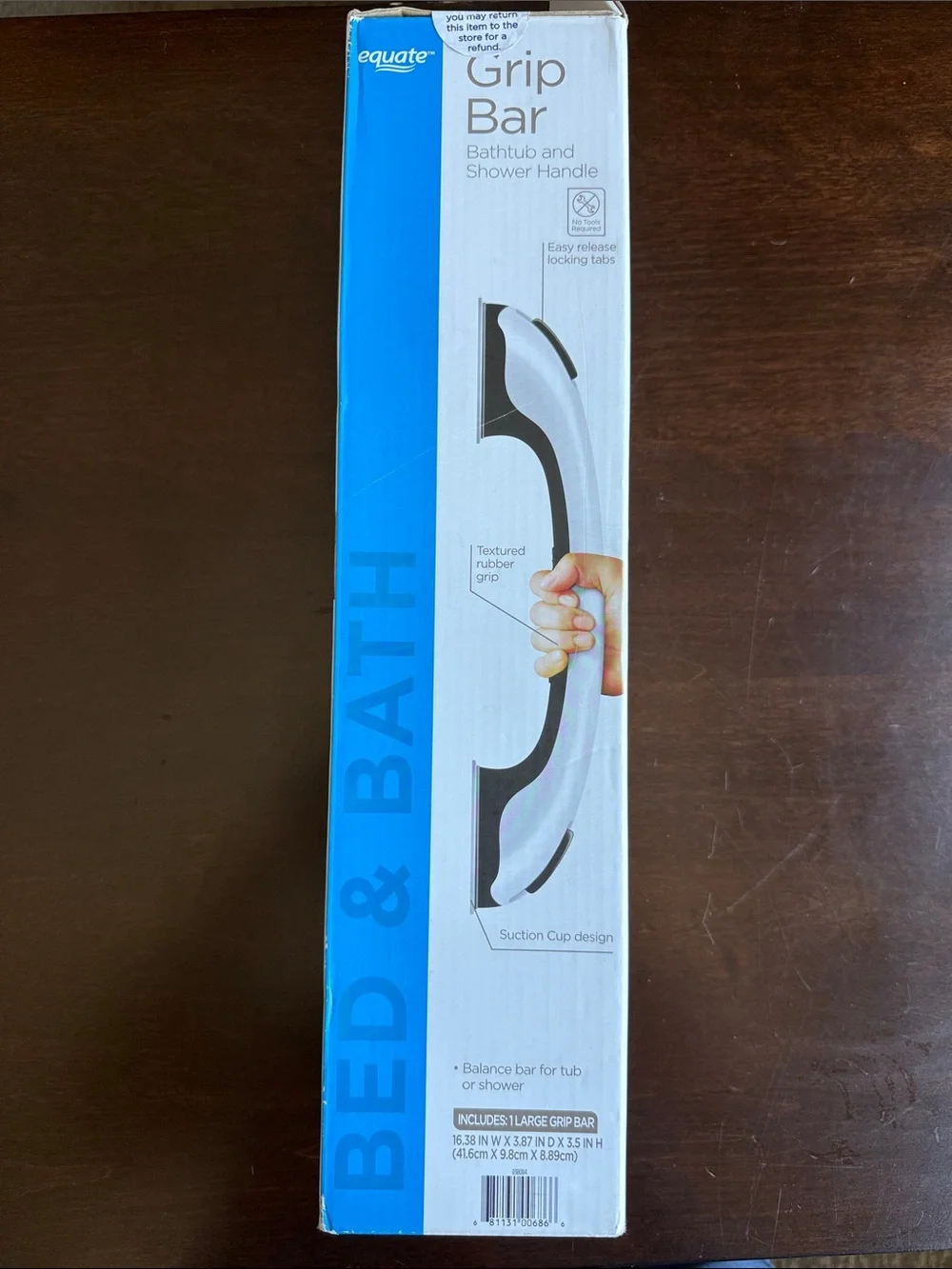 Equate Gray Suction Grip Bar - Bathtub & Shower Handle